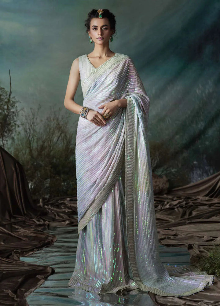 Aik Atelier Embroidered Chiffon Unstitched Saree D-01 - Festive Collection