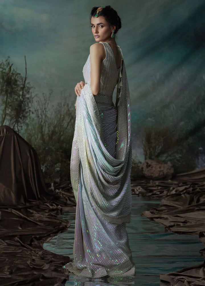 Aik Atelier Embroidered Chiffon Unstitched Saree D-01 - Festive Collection
