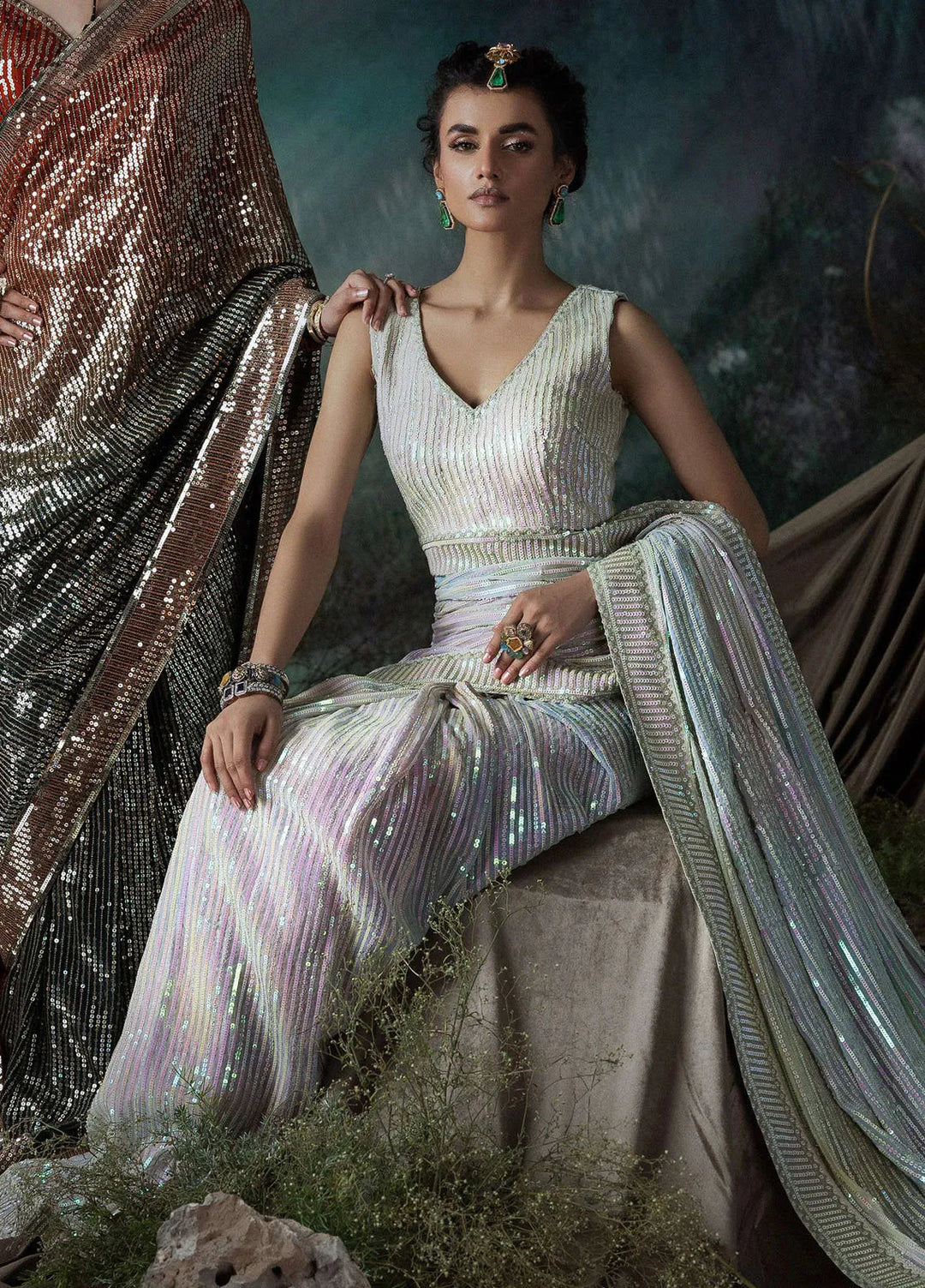 Aik Atelier Embroidered Chiffon Unstitched Saree D-01 - Festive Collection