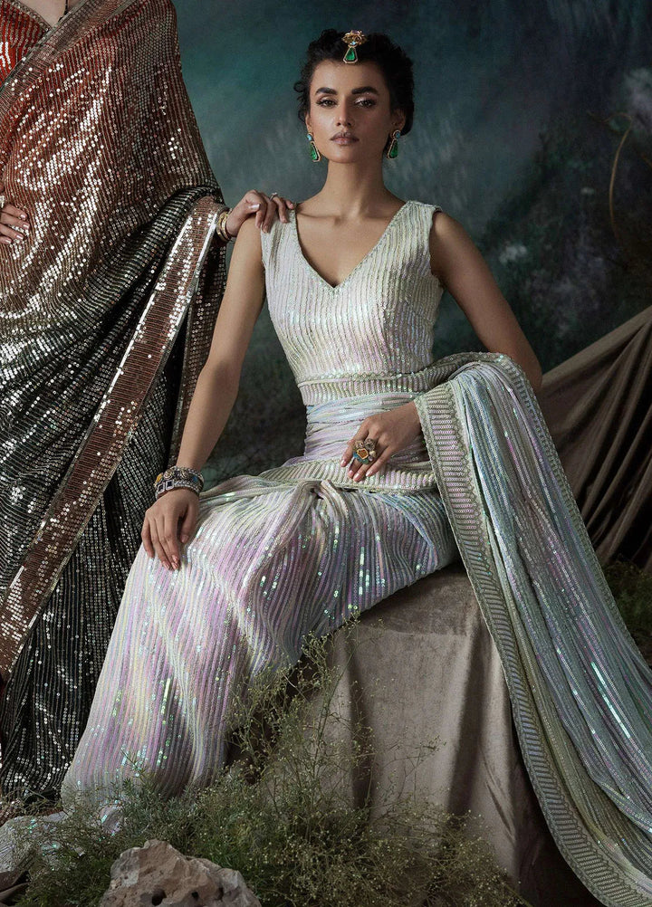 Aik Atelier Embroidered Chiffon Unstitched Saree D-01 - Festive Collection