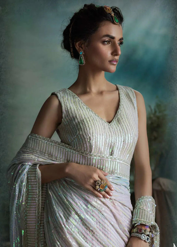 Aik Atelier Embroidered Chiffon Unstitched Saree D-01 - Festive Collection