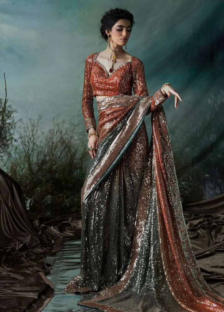 Aik Atelier Embroidered Chiffon Unstitched Saree D-02 - Festive Collection