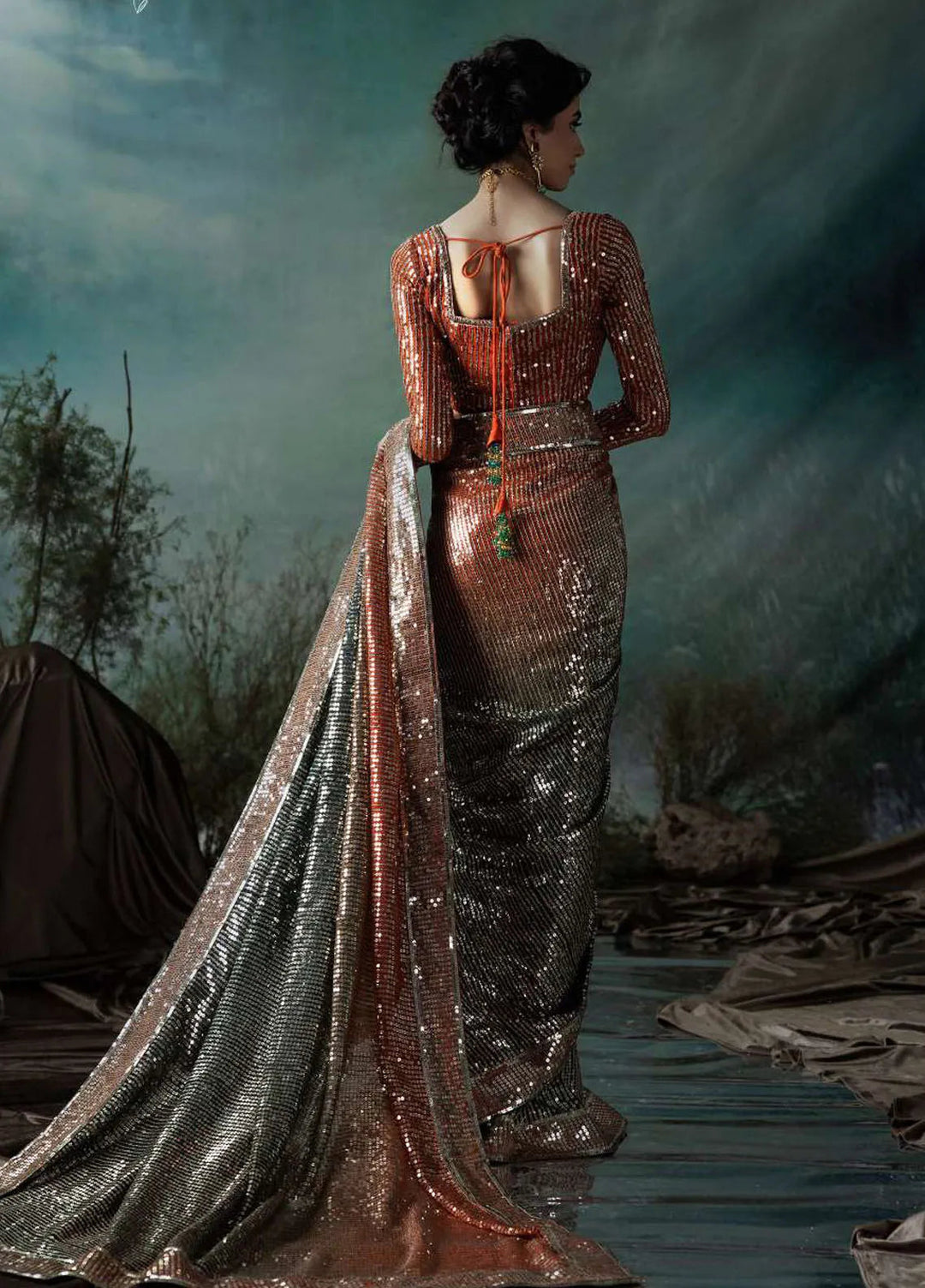 Aik Atelier Embroidered Chiffon Unstitched Saree D-02 - Festive Collection