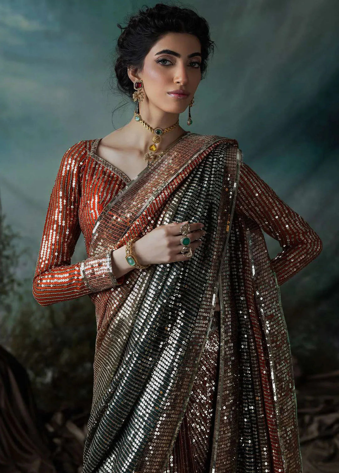 Aik Atelier Embroidered Chiffon Unstitched Saree D-02 - Festive Collection