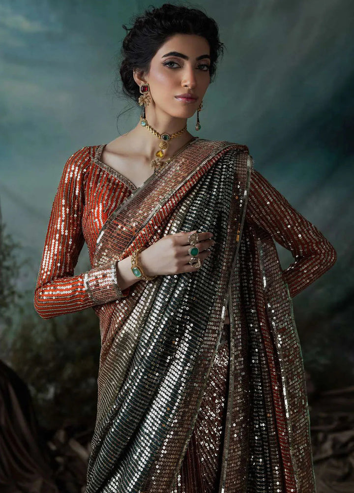 Aik Atelier Embroidered Chiffon Unstitched Saree D-02 - Festive Collection