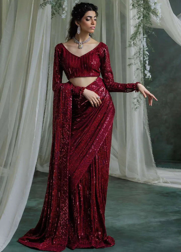 Aik Atelier Embroidered Chiffon Unstitched Saree D-03 - Festive Collection