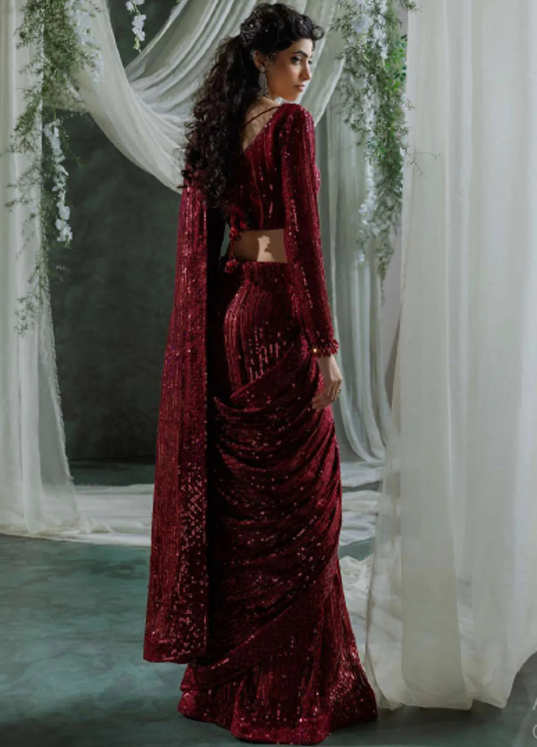 Aik Atelier Embroidered Chiffon Unstitched Saree D-03 - Festive Collection