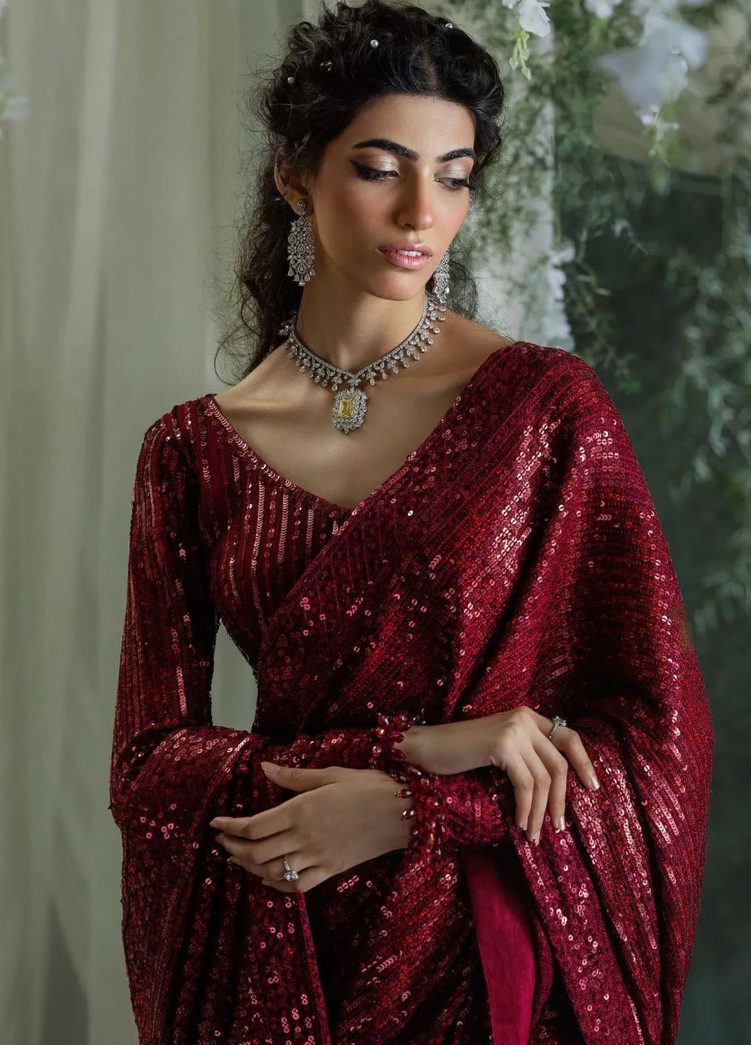 Aik Atelier Embroidered Chiffon Unstitched Saree D-03 - Festive Collection