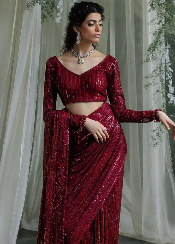 Aik Atelier Embroidered Chiffon Unstitched Saree D-03 - Festive Collection
