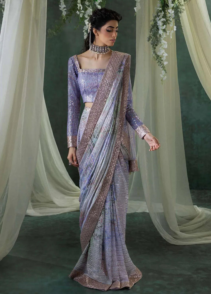 Aik Atelier Embroidered Chiffon Unstitched Saree D-04 - Festive Collection