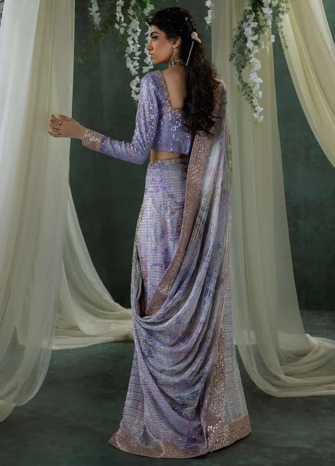 Aik Atelier Embroidered Chiffon Unstitched Saree D-04 - Festive Collection