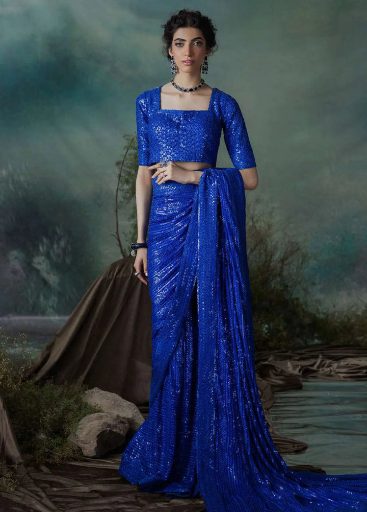 Aik Atelier Embroidered Chiffon Unstitched Saree D-05 - Festive Collection