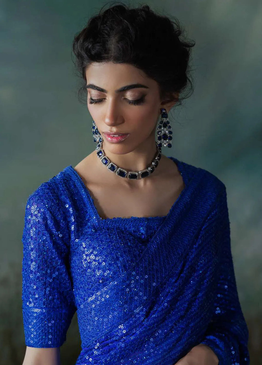 Aik Atelier Embroidered Chiffon Unstitched Saree D-05 - Festive Collection