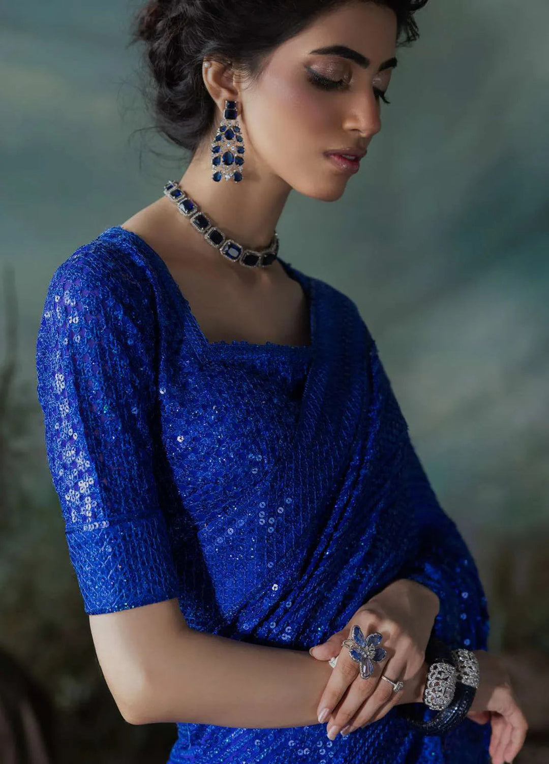Aik Atelier Embroidered Chiffon Unstitched Saree D-05 - Festive Collection