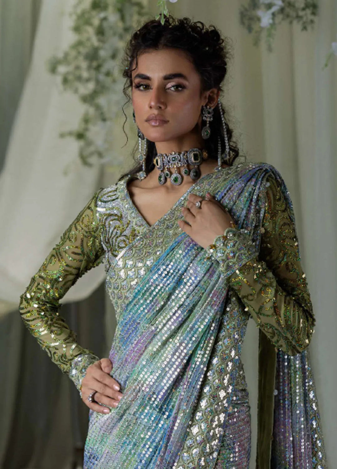 Aik Atelier Embroidered Chiffon Unstitched Saree D-06 - Festive Collection