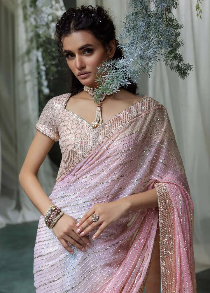 Aik Atelier Embroidered Chiffon Unstitched Saree D-07 - Festive Collection