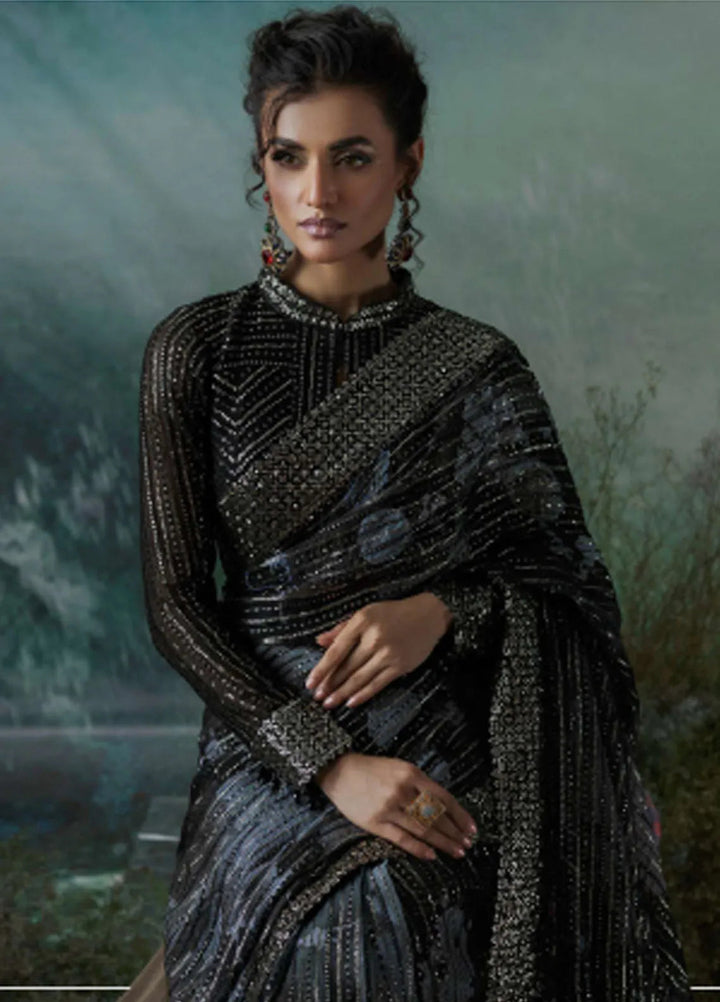 Aik Atelier Embroidered Chiffon Unstitched Saree D-08 - Festive Collection