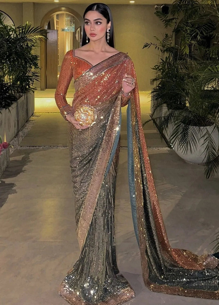Aik Atelier Embroidered Chiffon Unstitched Saree D-02 - Festive Collection