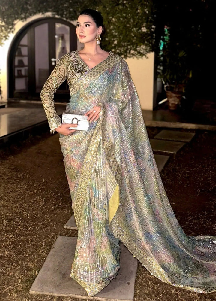 Aik Atelier Embroidered Chiffon Unstitched Saree D-06 - Festive Collection