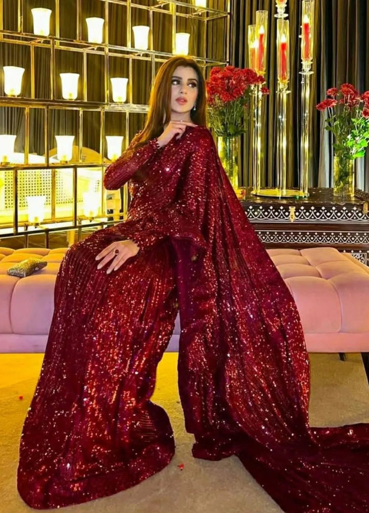 Aik Atelier Embroidered Chiffon Unstitched Saree D-03 - Festive Collection