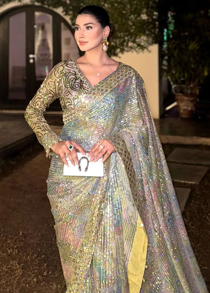 Aik Atelier Embroidered Chiffon Unstitched Saree D-06 - Festive Collection