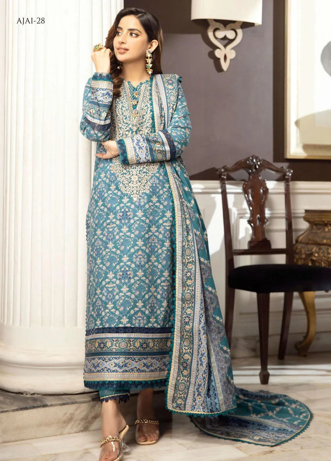 Aira By Asim Jofa Embroidered Cambric Unstitched Suit 3 Piece AJ23A AJAI-28 - Eid Collection