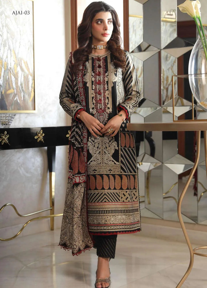 Aira By Asim Jofa Embroidered Cotton Silk Unstitched Suit 3 Piece AJ23A AJAI-03 - Eid Collection