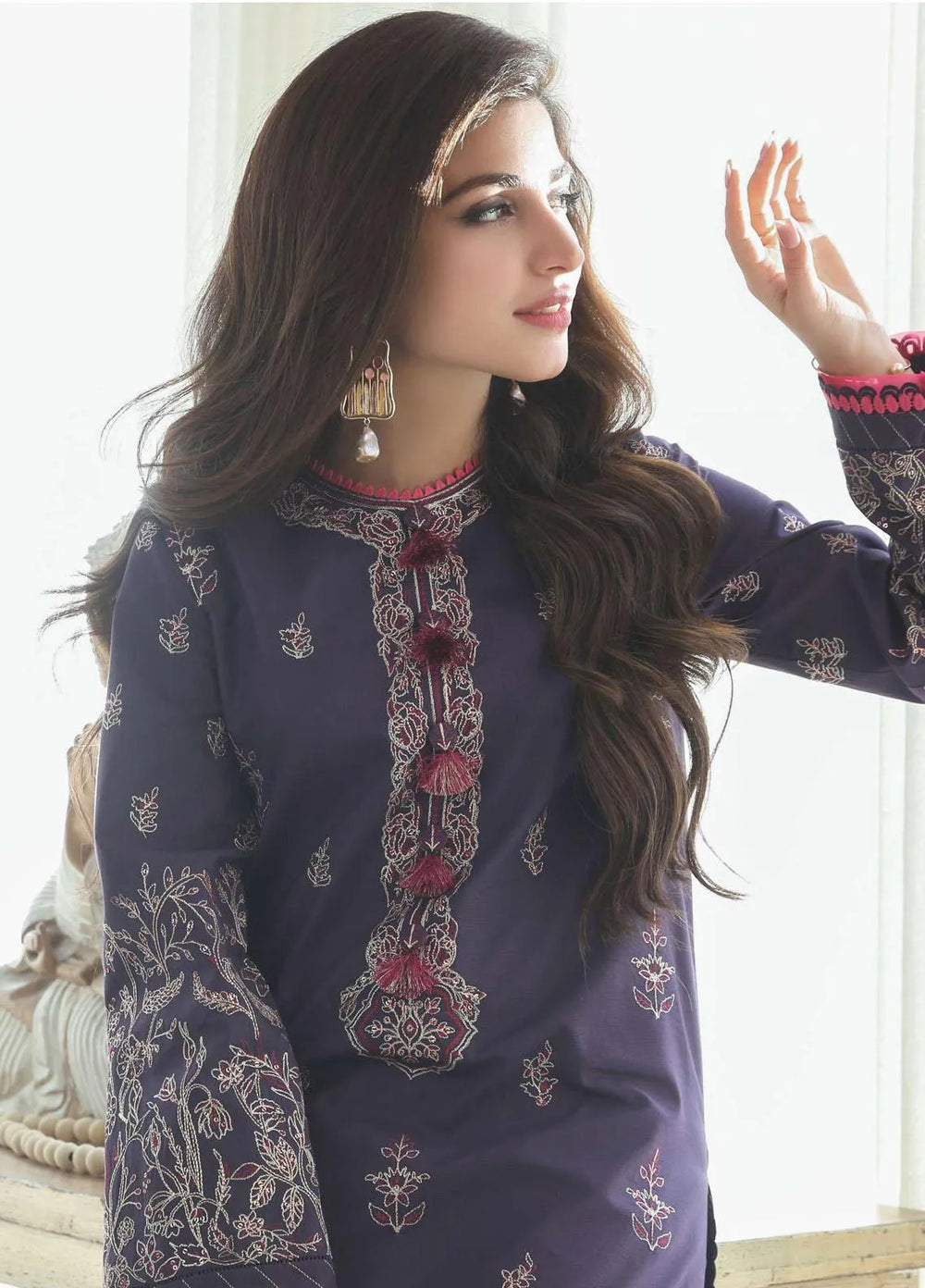 Aira By Asim Jofa Embroidered Lawn Unstitched Suit 2 Piece AJ23A AJAI-19 - Eid Collection