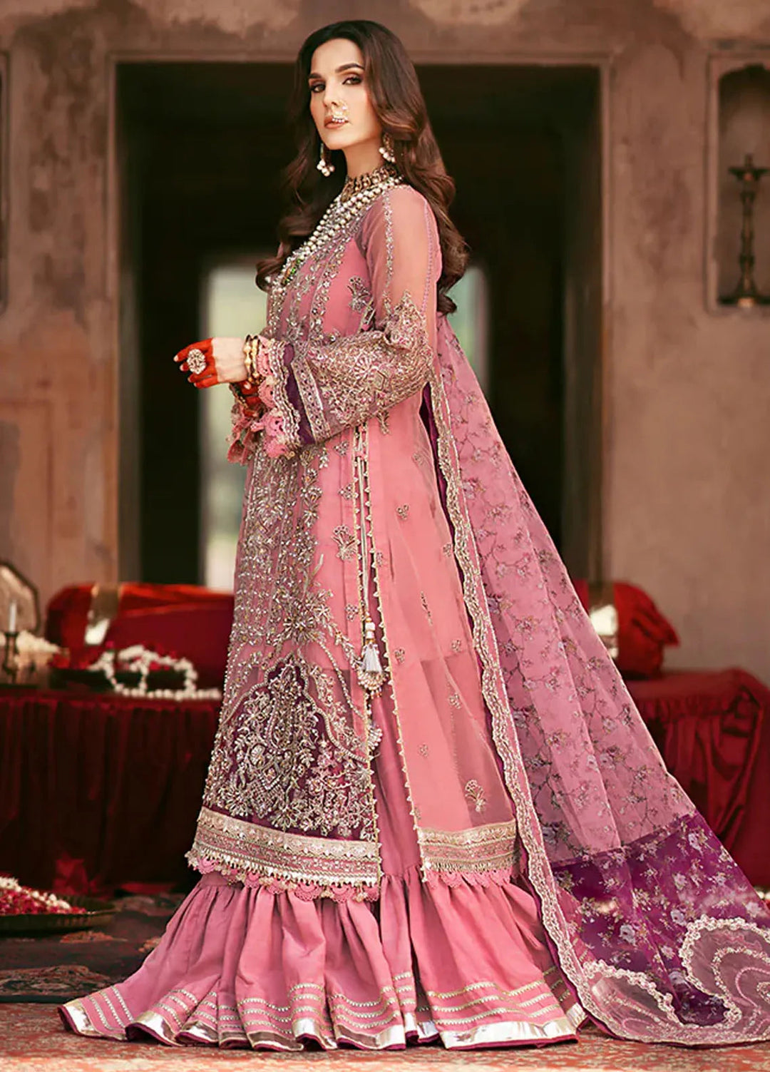 AJR Couture Embroidered Organza Suit Unstitched 3 Piece AJR24LF AFF-02 Fez - Luxury Collection