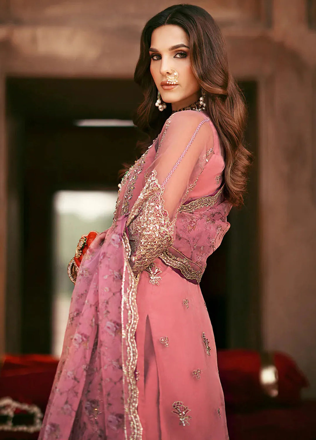 AJR Couture Embroidered Organza Suit Unstitched 3 Piece AJR24LF AFF-02 Fez - Luxury Collection