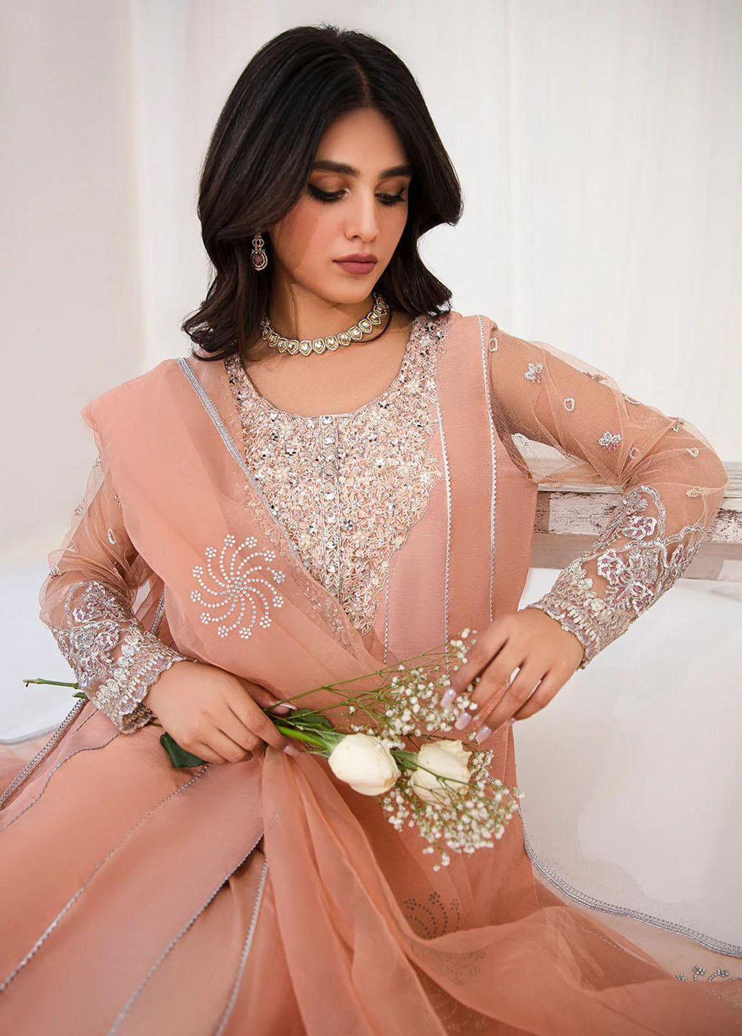 AJR Couture - Abbas Jamil Rajpoot Pret Embroidered Raw silk 3 Piece Suit Freesia