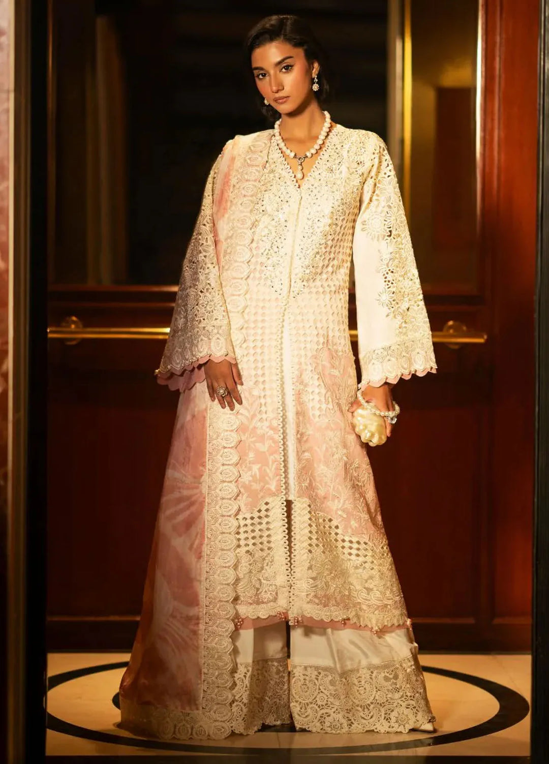 AJR Couture Pret Embroidered 3 Piece Suit Ivoor