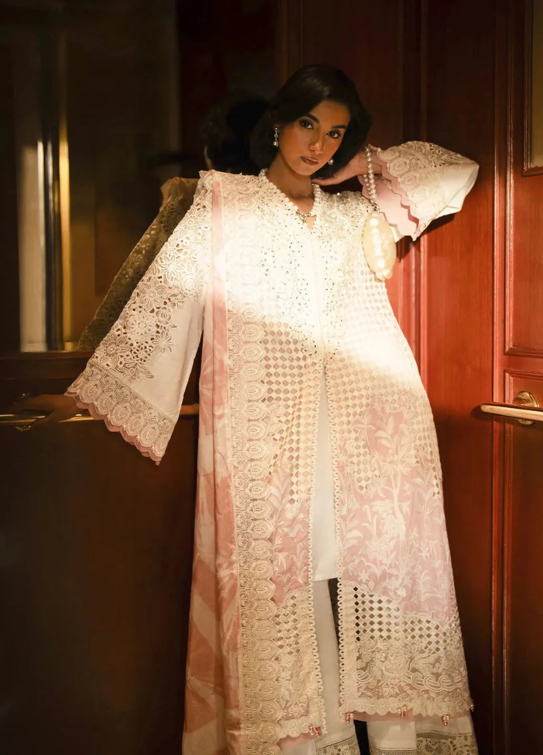 AJR Couture Pret Embroidered 3 Piece Suit Ivoor