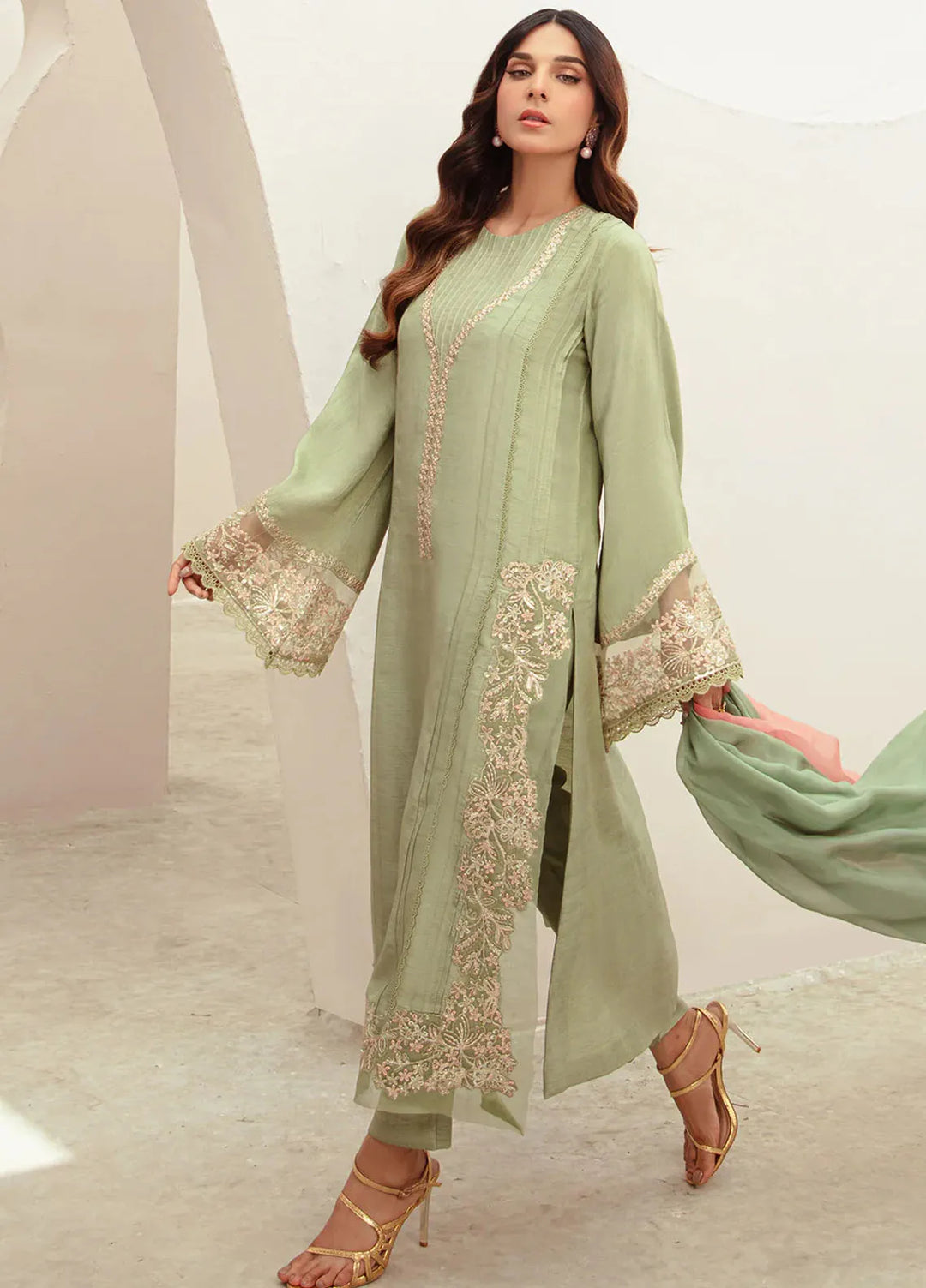Ajr Couture Pret Embroidered Raw Silk 3 Piece Suit Elisa