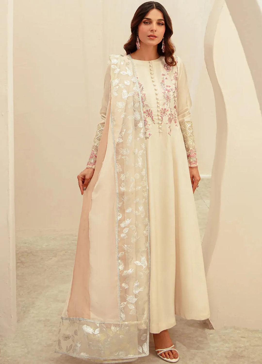 Ajr Couture Pret Embroidered Raw Silk 3 Piece Suit Fawn