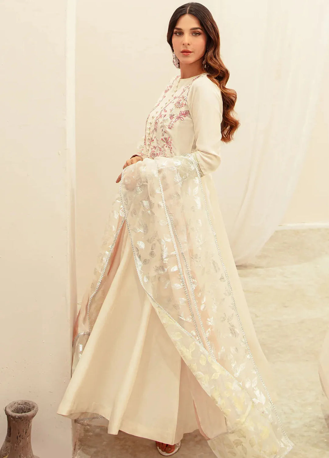 Ajr Couture Pret Embroidered Raw Silk 3 Piece Suit Fawn
