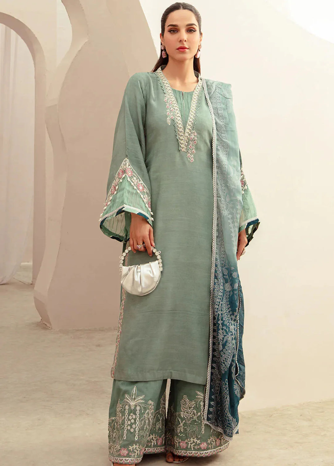 Ajr Couture Pret Embroidered Raw Silk 3 Piece Suit Raya