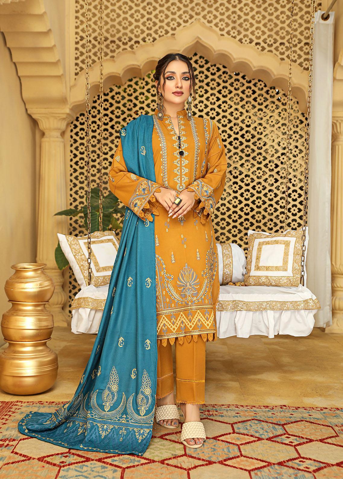 Humdum Winter Aks by Humdum Embroidered Woolen Suits Unstitched 3 Piece HD22A D-07 ...