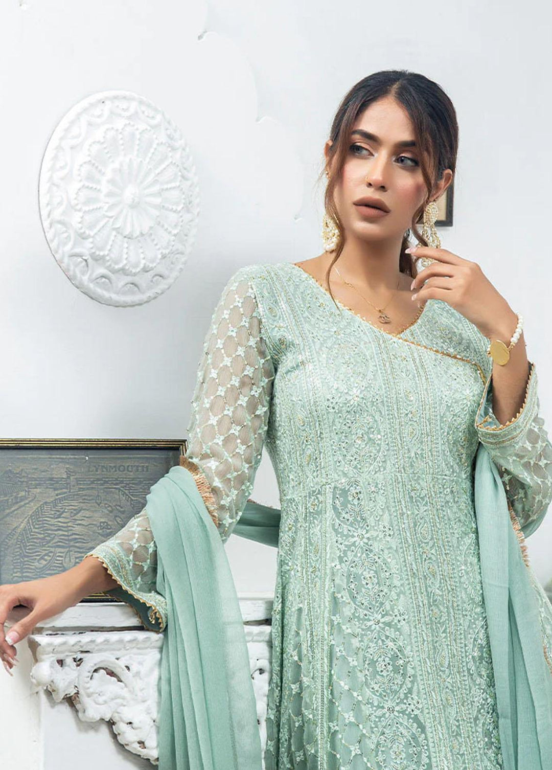 Al Harir Apparel Pret Eastern Chiffon 4 Piece Suit Gulnaz Mint Green