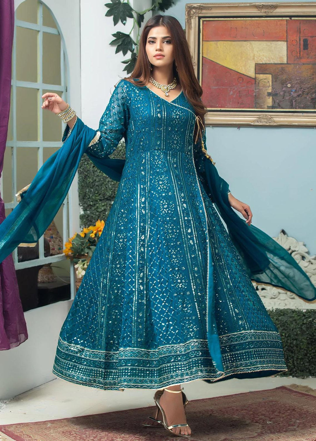 Al Harir Apparel Pret Eastern Chiffon 4 Piece Suit Gulnaz Navy Blue