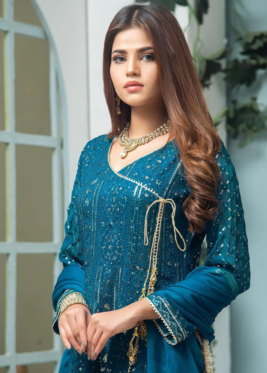 Al Harir Apparel Pret Eastern Chiffon 4 Piece Suit Gulnaz Navy Blue