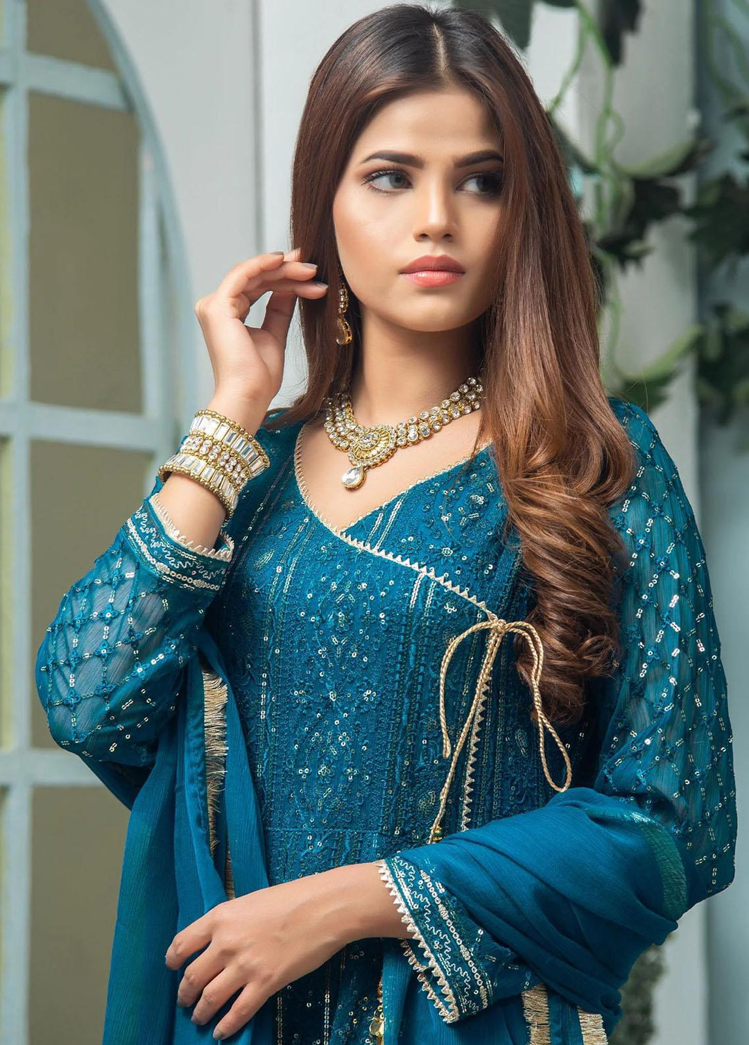 Al Harir Apparel Pret Eastern Chiffon 4 Piece Suit Gulnaz Navy Blue