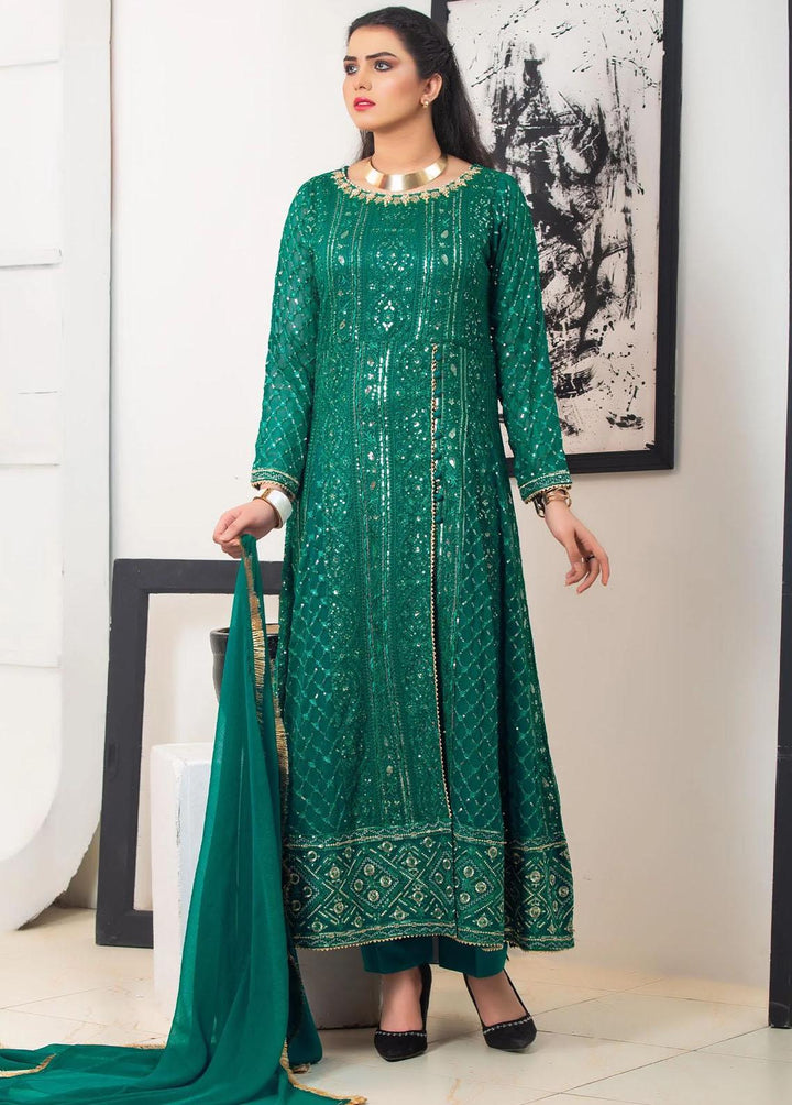 Al Harir Apparel Pret Eastern Chiffon 4 Piece Suit Gulzar Bottle Green