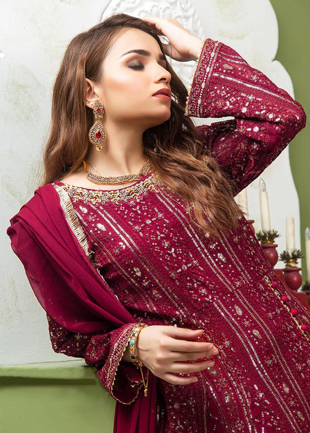Al Harir Apparel Pret Eastern Chiffon 4 Piece Suit Gulzar Maroon