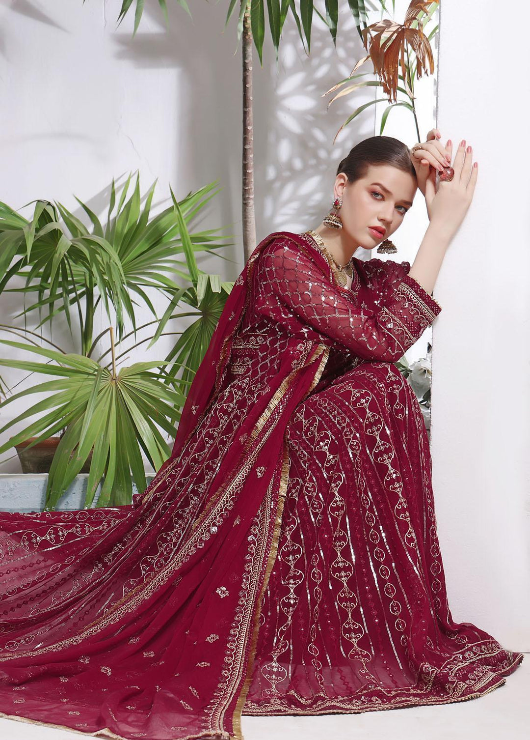 Al Harir Apparel Pret Eastern Chiffon 4 Piece Suit Nashwa Maroon