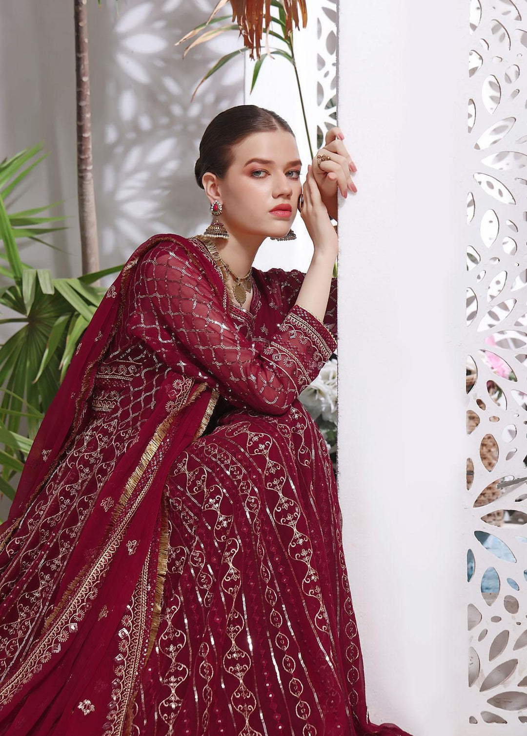 Al Harir Apparel Pret Eastern Chiffon 4 Piece Suit Nashwa Maroon