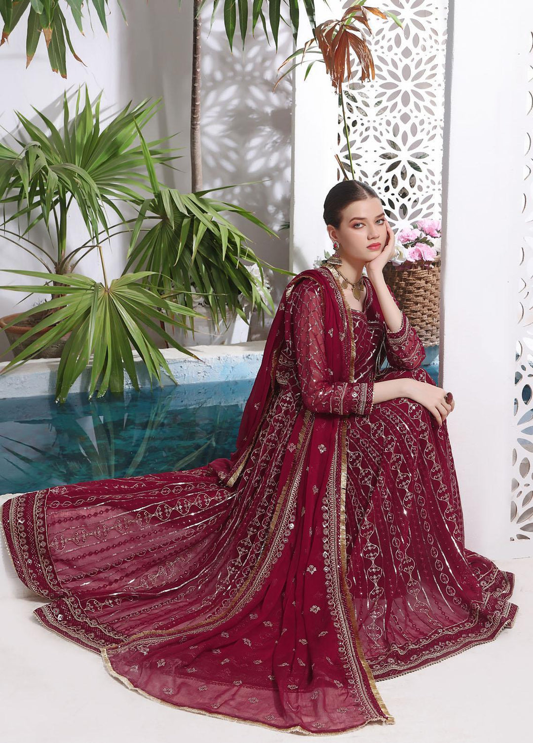 Al Harir Apparel Pret Eastern Chiffon 4 Piece Suit Nashwa Maroon