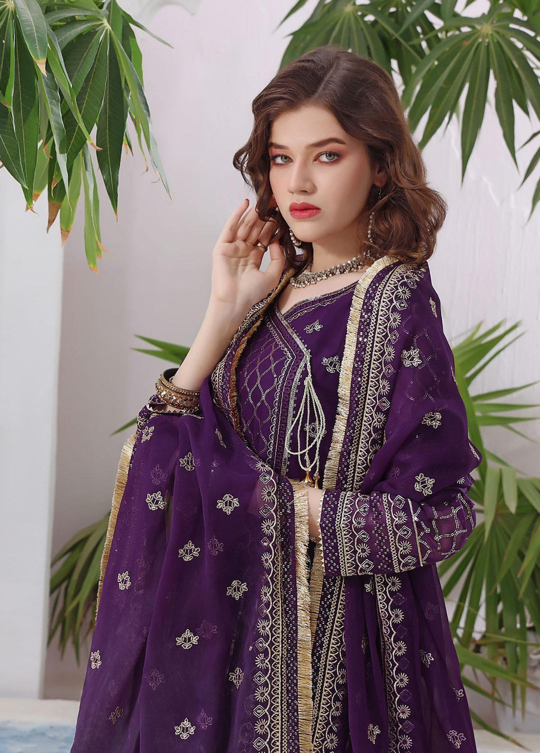 Al Harir Apparel Pret Eastern Chiffon 4 Piece Suit Nashwa Purple