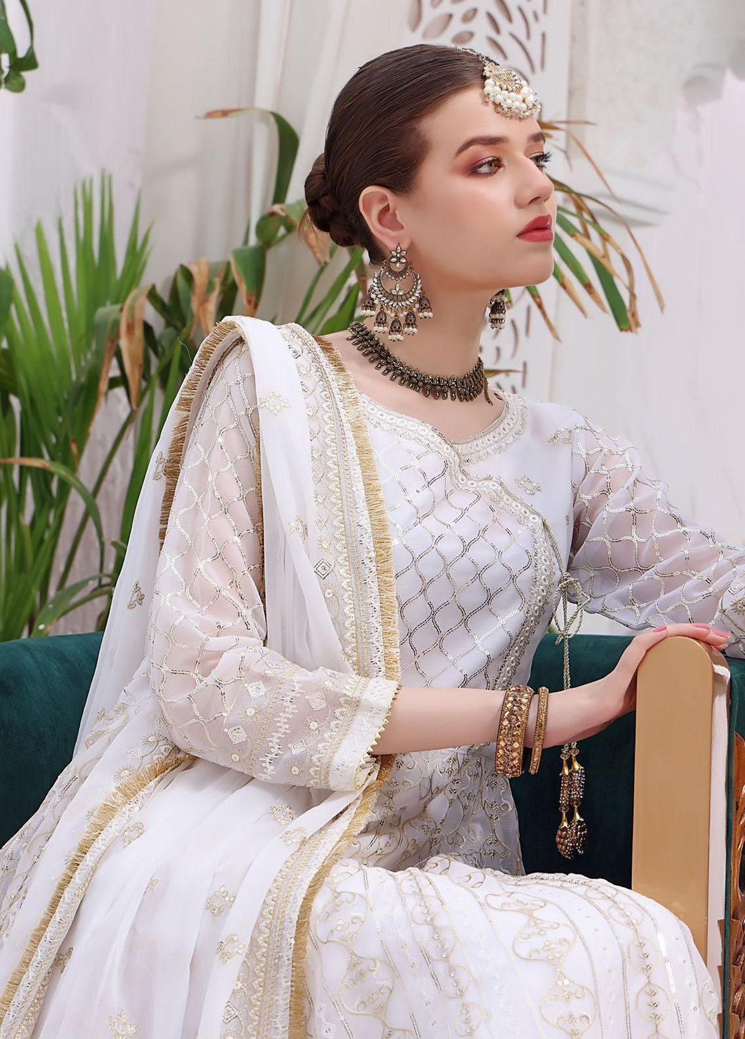 Al Harir Apparel Pret Eastern Chiffon 4 Piece Suit Nashwa White