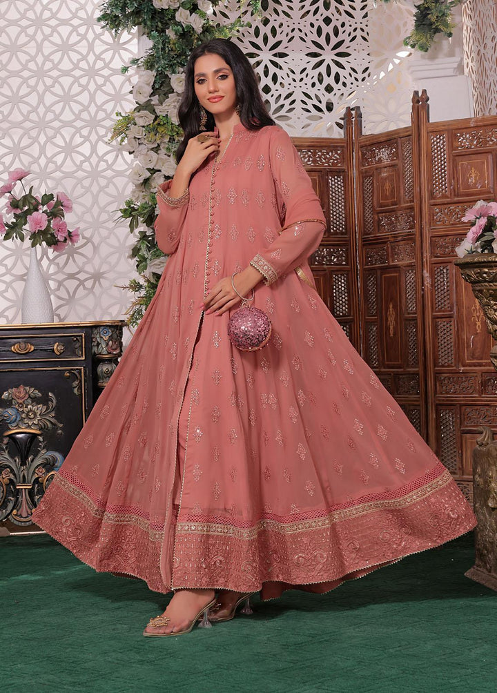 Al Harir Apparel Pret Eastern Chiffon 3 Piece Suit Ruby Peach